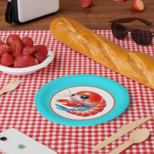 Cute beach shrimp party paper plate
