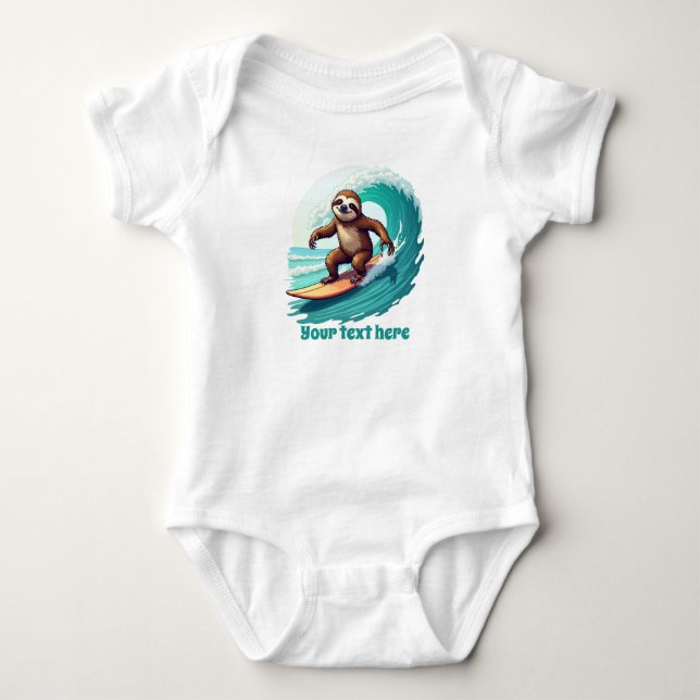 Cute beach sloth add text  baby bodysuit (Front)