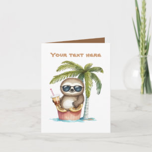 Cute beach sloth add text  card