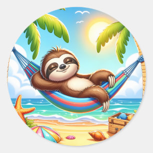 Cute beach sloth lovers classic round sticker