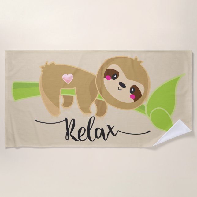 Cute Beach sloth relaxing Beach towel (Front)