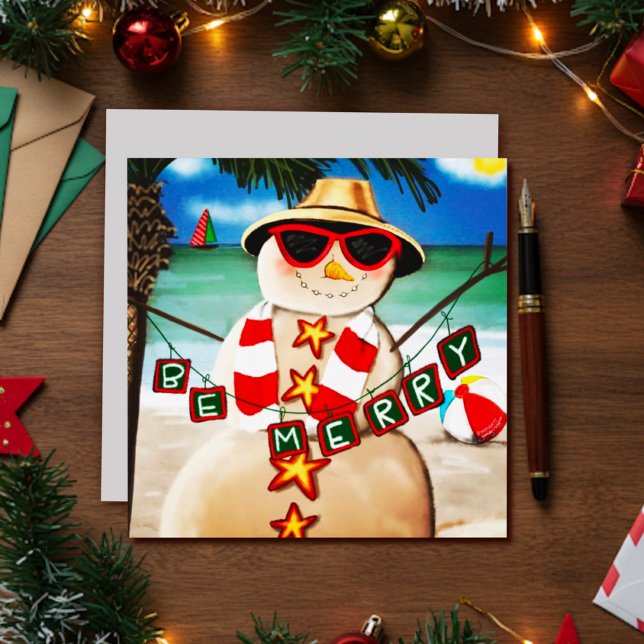 Cute Beach Snowman Inspirivity Holiday Card (Creator Uploaded)