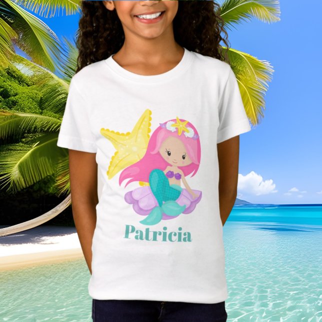 Cute Beach starfish and mermaid add name t-shirt (Creator Uploaded)