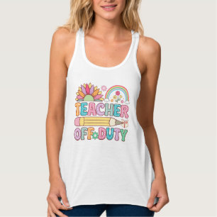 Cute beach Teacher off duty word art Singlet