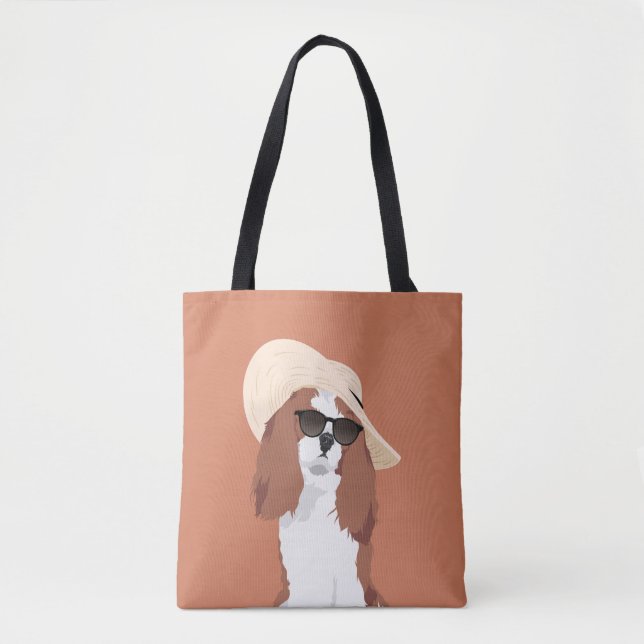 Cute Beach Vacation Cavalier King Charles Spaniel Tote Bag (Front)