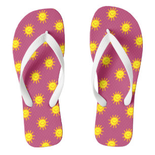 Cute Beach Vacation Happy Face Sun Pink Yellow Jandals