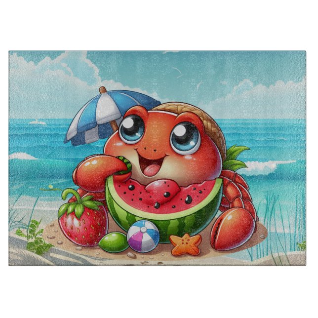 Cute beach watermelon crab cutting board (Front)