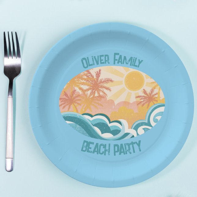 Cute Beach Waves Sunshine Blue Surfer Party Paper Plate (Creator Uploaded)