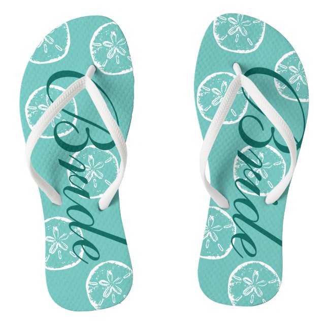 Cute beach wedding flip flops for bride and groom (Footbed)