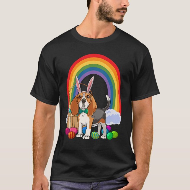 Cute Beagle Bunny Dog Happy Easter Eggs T-Shirt (Front)