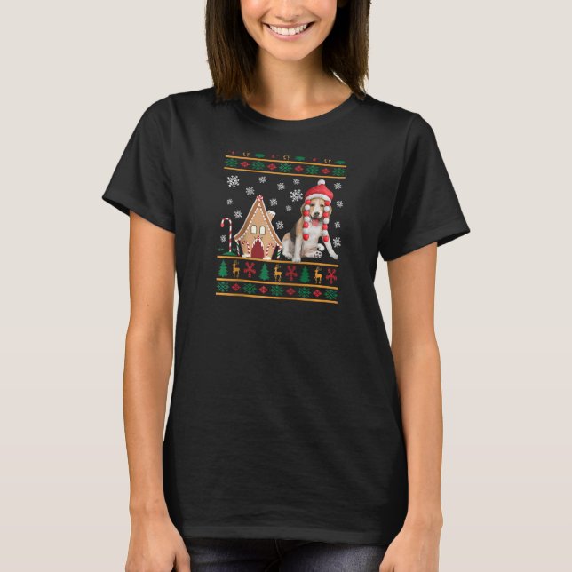 Cute Beagle Christmas Ugly Sweater Santa Hat Xmas  (Front)
