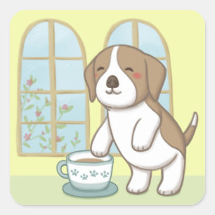 Cute Beagle & Cup of Coffee Square Sticker