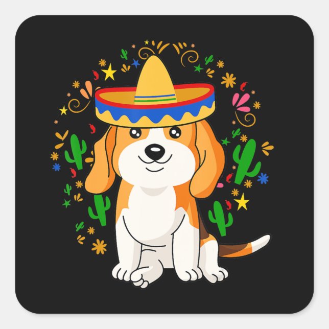 Cute Beagle Dog Cinco De Mayo Celebration Gift Square Sticker (Front)