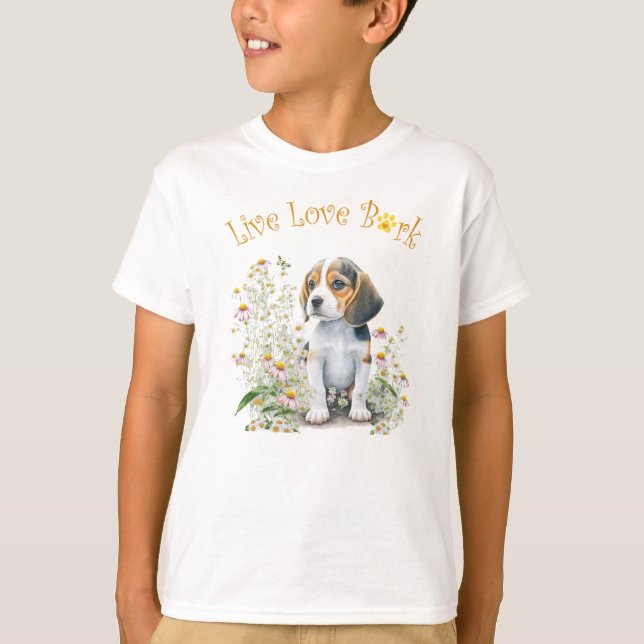 Cute Beagle Dog Floral T-Shirt (Front)