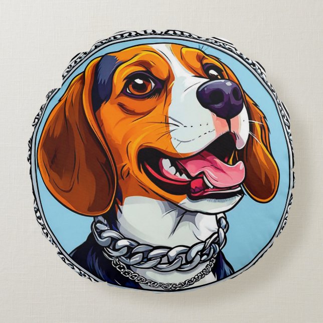 🐶 Cute Beagle Dog Gift For Pet Lover 🎁 Round Cushion (Front)