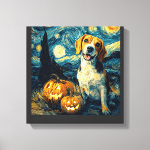Cute beagle Dog Halloween Jack O Lantern Pumpkin F Canvas Print