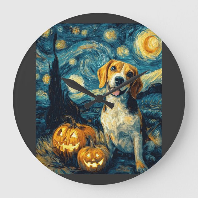 Cute beagle Dog Halloween Jack O Lantern Pumpkin F Large Clock (Front)