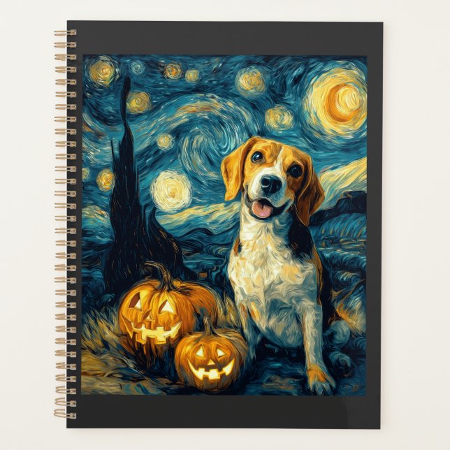 Cute beagle Dog Halloween Jack O Lantern Pumpkin F Planner (Front)