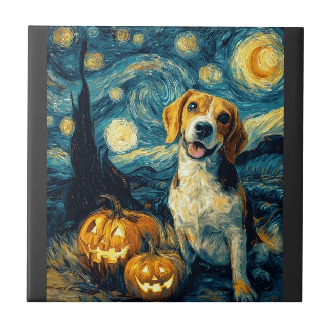 Cute beagle Dog Halloween Jack O Lantern Pumpkin F Tile (Front)