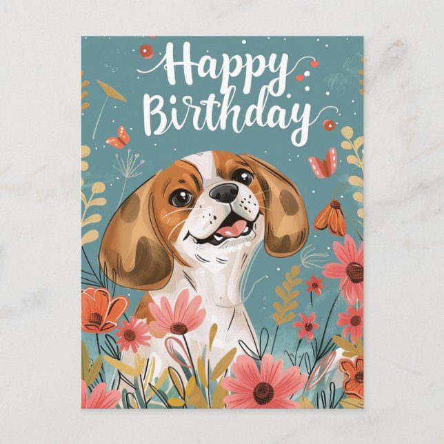 Cute Beagle dog Happy Birthday  Postcard (Front)