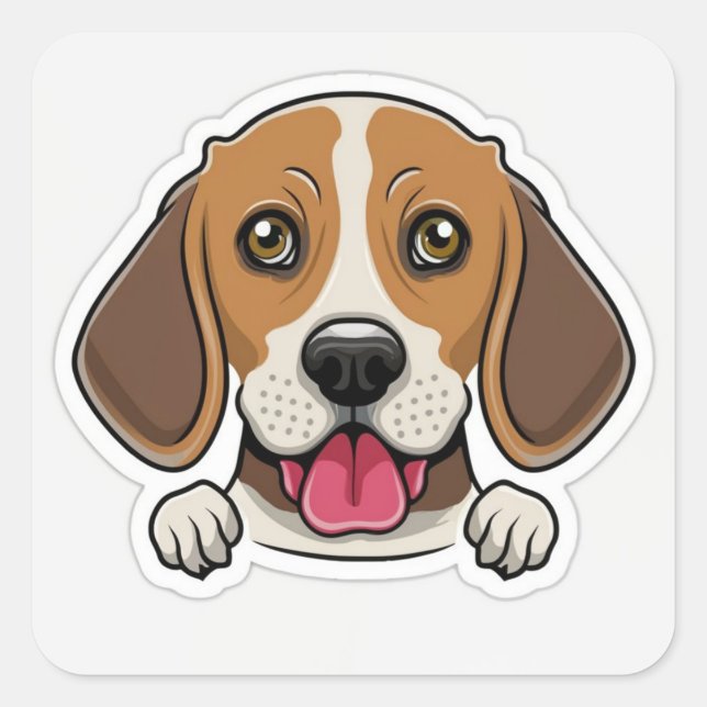 Cute beagle dog head  square sticker (Front)