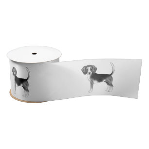 Cute Beagle Dog Illustration In Black And White Satin Ribbon