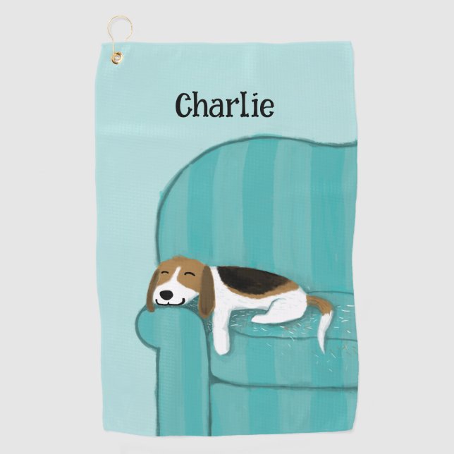 Cute Beagle Dog Lover Custom Golf Towel (Front)