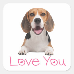 Cute Beagle Dog Lover Pink Hearts Love You Square Sticker