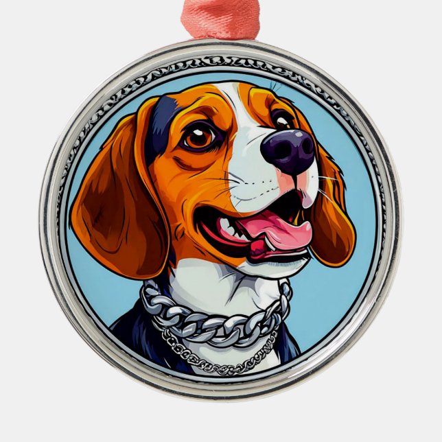 Cute beagle Dog Metal Tree Decoration (Front)