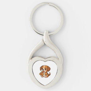 Cute beagle dog pizza pizza lovers cartoon key ring