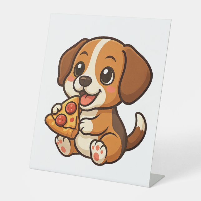 Cute beagle dog pizza pizza lovers cartoon pedestal sign (Front)