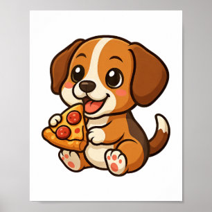 Cute beagle dog pizza pizza lovers cartoon poster