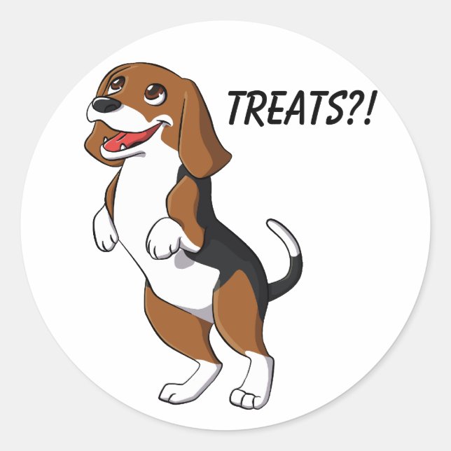 Cute Beagle Dog Puppy Treats Yum Dinner Time Love Classic Round Sticker (Front)