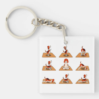 Cute Beagle Dogs Yoga Asana Poses  Key Ring