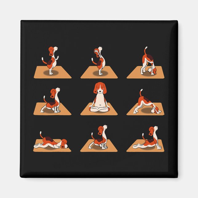 Cute Beagle Dogs Yoga Asana Poses  Magnet (Front)