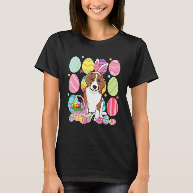 Cute Beagle Easter Bunny Ear Colourful Easter Egg  T-Shirt (Front)