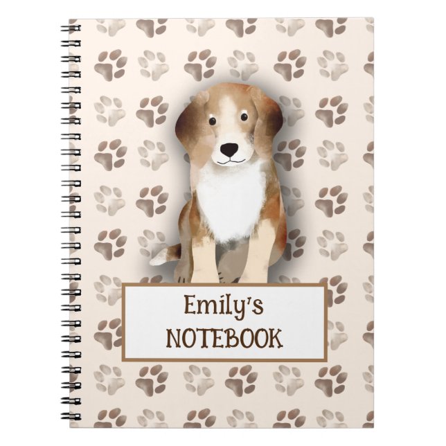 Cute Beagle footprint pattern customisable name Notebook (Front)