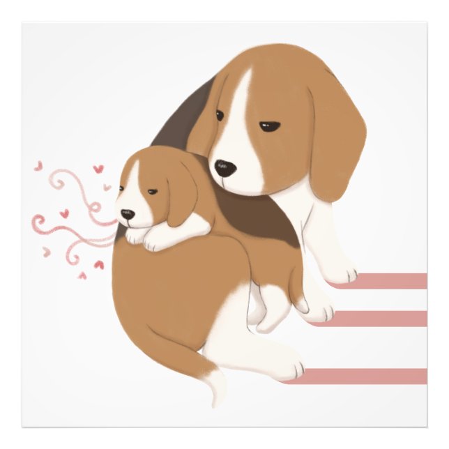 Cute Beagle Mom & Baby Illustration Photo Print (Front)