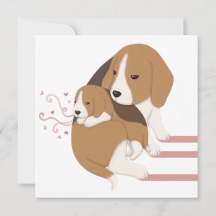 Cute Beagle Mom & Baby Illustration Thank You Card