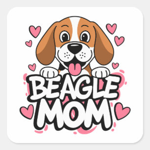 Cute Beagle Mum Dog Lover Pink Hearts Puppy Love Square Sticker
