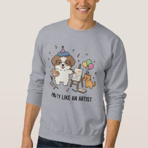 Cute Beagle Painter Dog & Kitten Crafty Party Art Sweatshirt