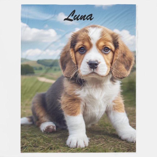 Cute Beagle Personalised Fleece Blanket (Front)