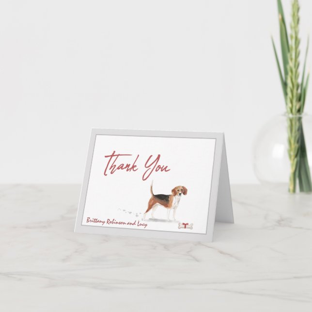 Cute Beagle Pet Dog Personalise Name Bone    Thank You Card (Front)