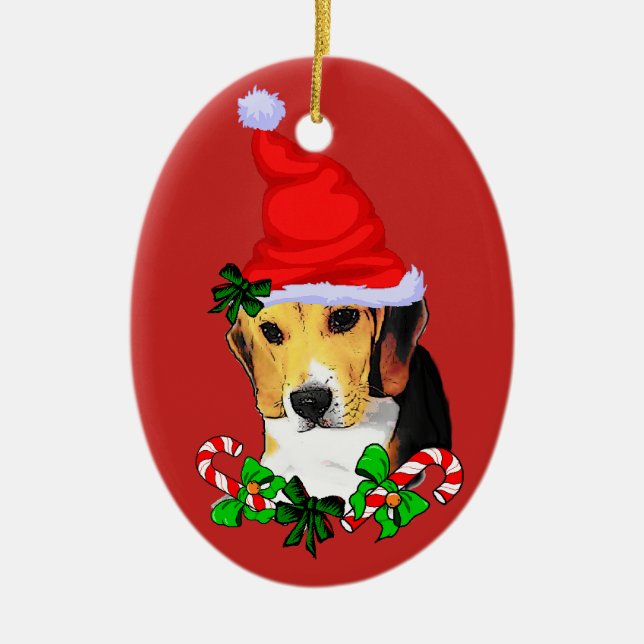 Cute Beagle Puppy Christmas Ceramic Tree Decoration (Front)