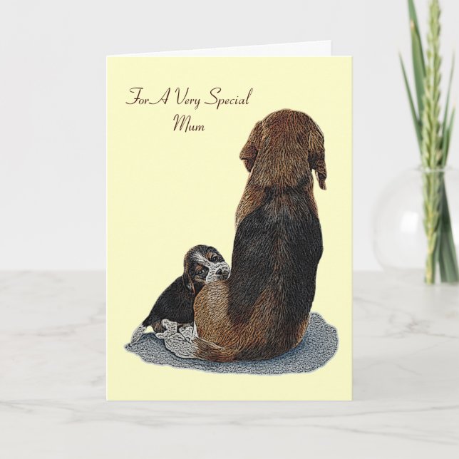 cute beagle puppy cuddling mum dog card (Front)