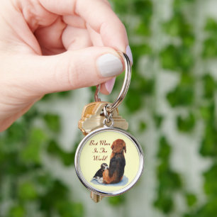 Cute beagle puppy cuddling mum  key ring