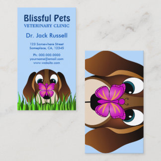 Cute Beagle Puppy Dog and Butterfly Veterinary Business Card