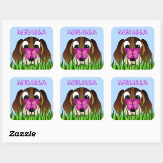 Cute Beagle Puppy Dog Butterfly Square Stickers