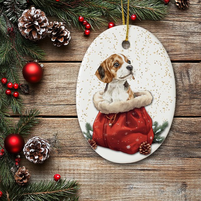 Cute Beagle Puppy Dog Christmas Gift Bag Ceramic Tree Decoration (Creator Uploaded)