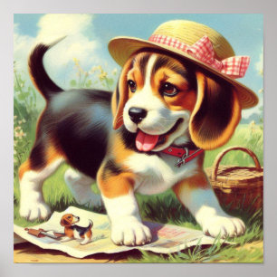 Cute Beagle Puppy Painting Poster